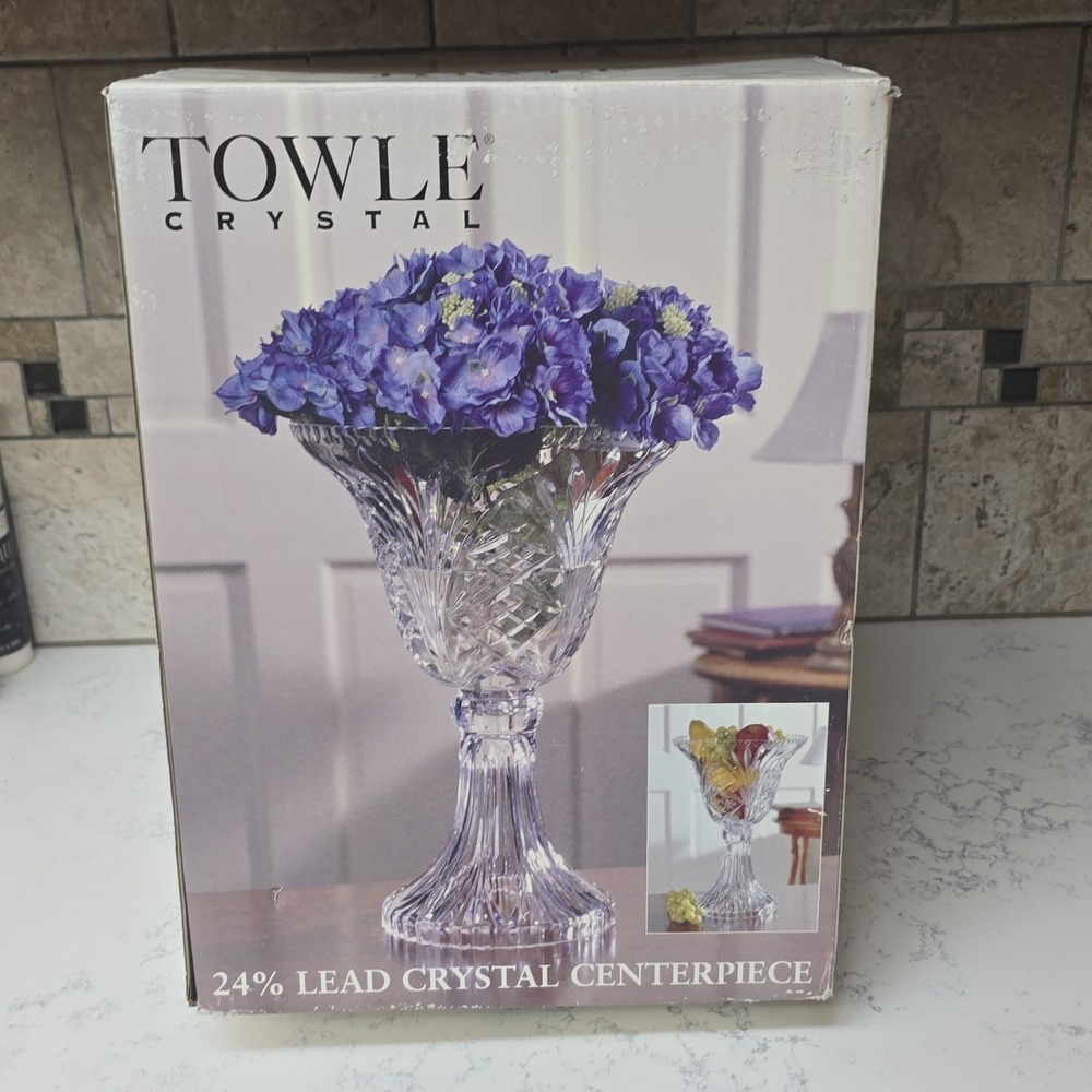 TOWLE Cut LEAD CRYSTAL Pedestal Star Flower CENTERPIECE BOWL / VASE 14"H x 10"D